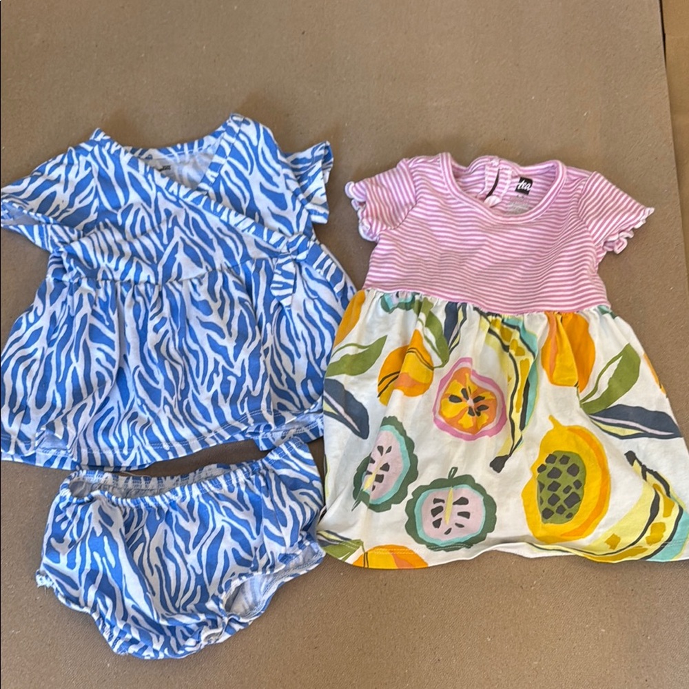 Bundle of 2 Colorful Baby Dresses, size 6-9 mo